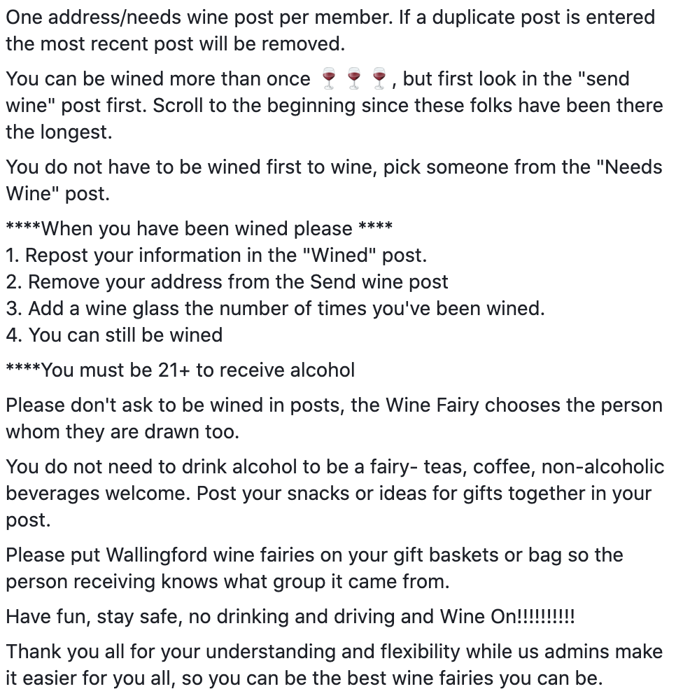 rules for wine fairy group