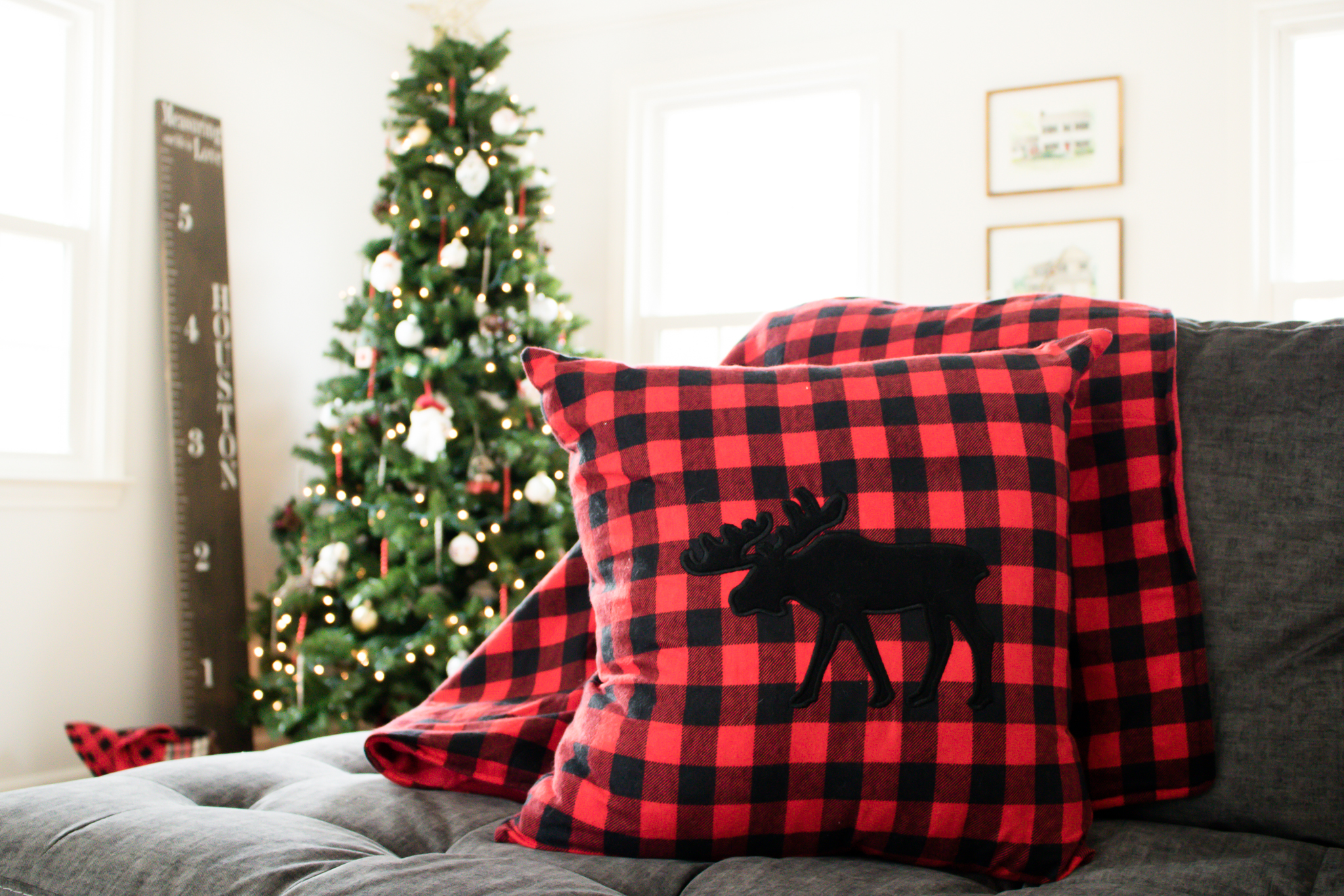 Red and Black Christmas Moose Pillow