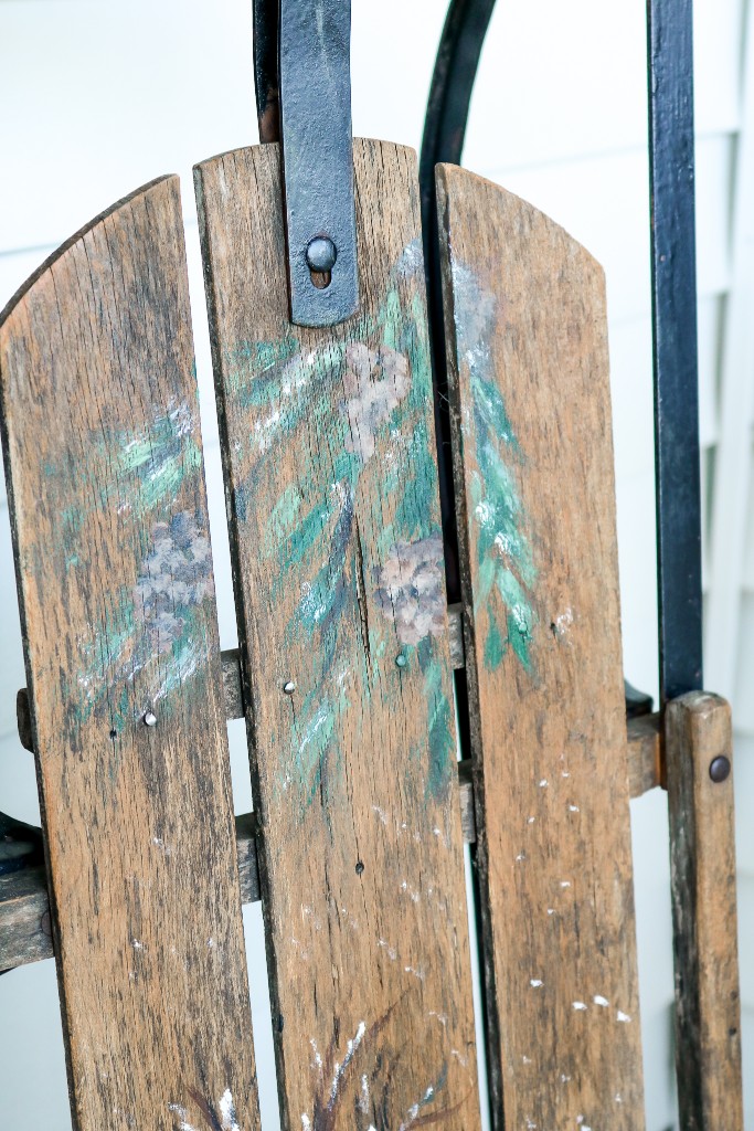 Christmas Porch Decor with Antique Sled