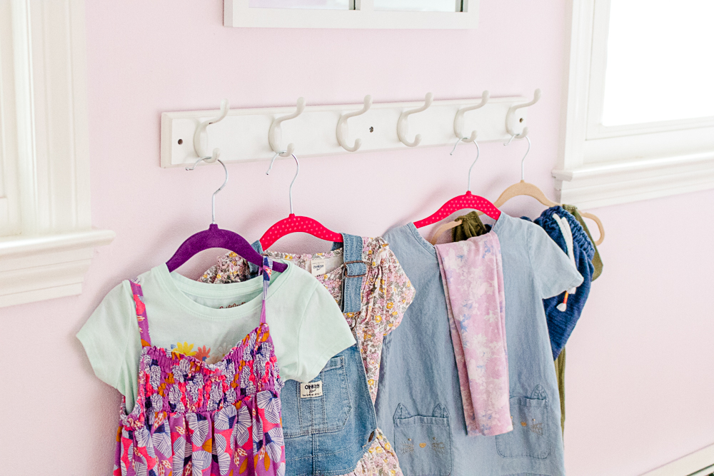 Clothes Hanging on Hook Shelf - tips to Get Kids Ready for School