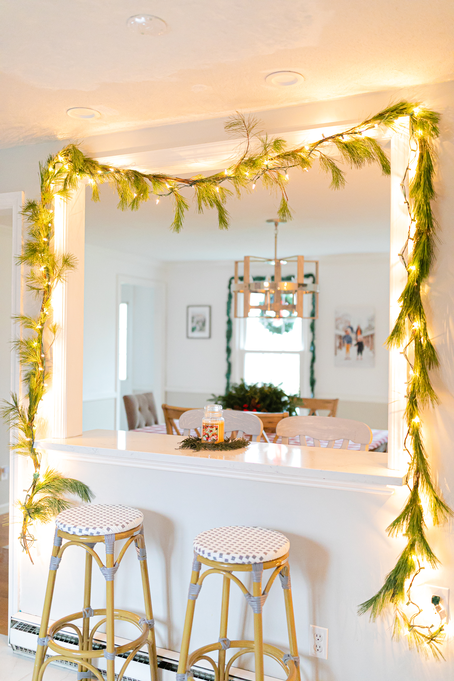 real garland above breakfast area in kitchen