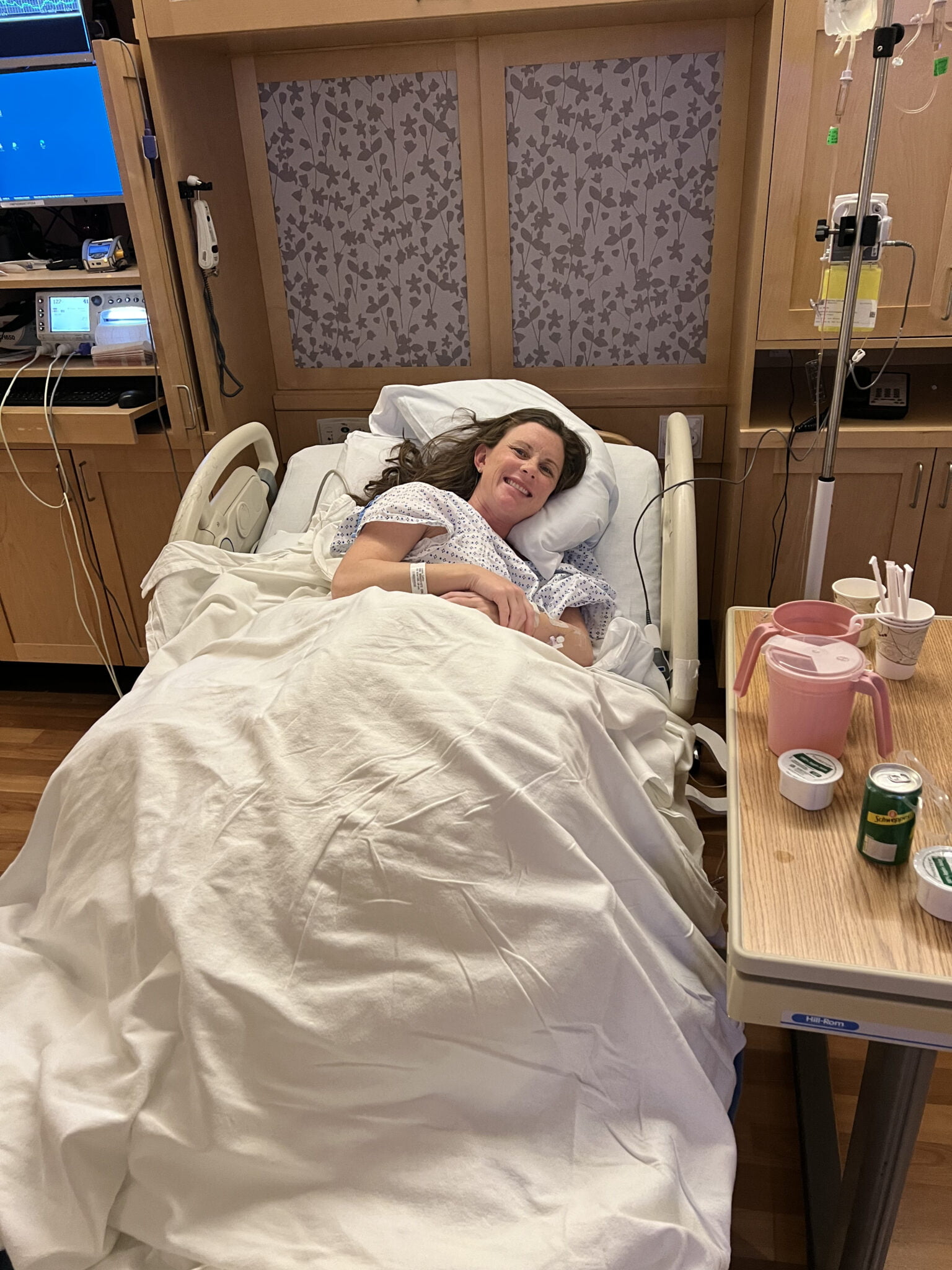 woman in labor laying on her side