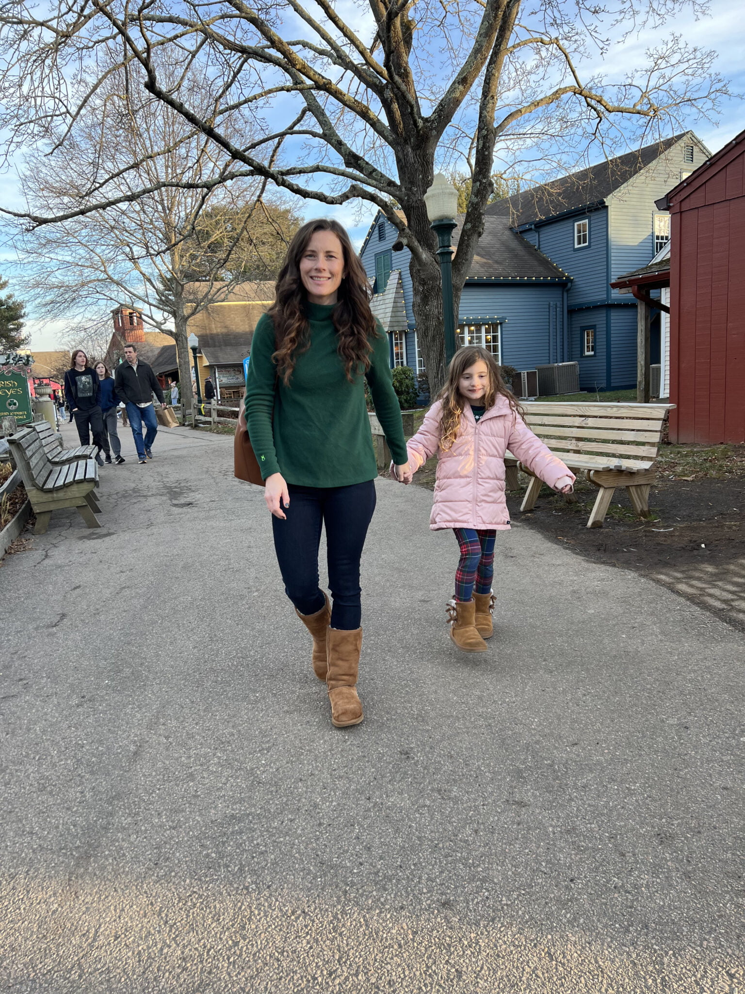 Mom and Daughter walking through Olde Mistick Village